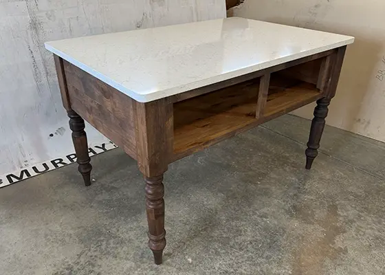 Custom made kitchen island with quartz top