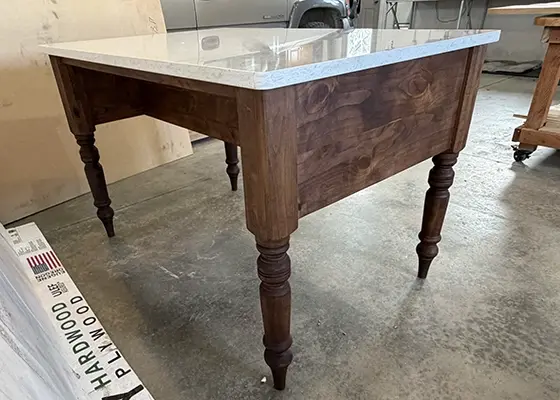 Custom made kitchen island with quartz top